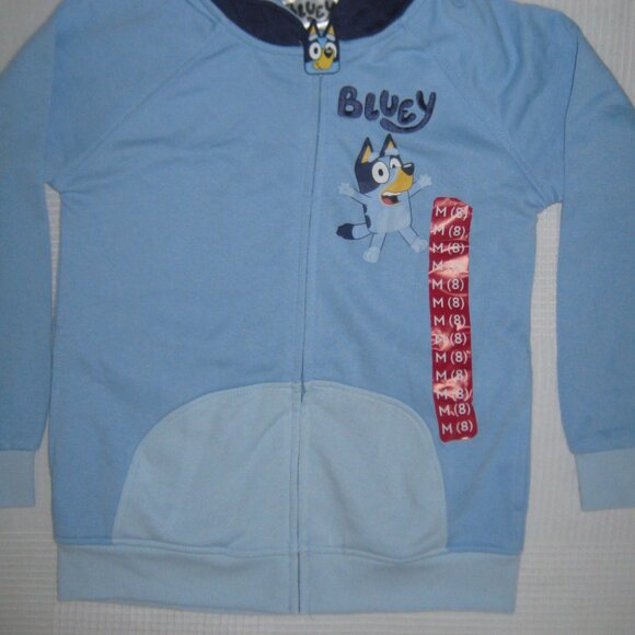 NWT Bluey LUDO BBC Studio Kids Zip Up Hoodie Ribbed Knit Hemline Cuffs Blue M(8) - Picture 2 of 8